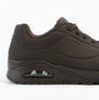 Skechers 52458/CHOC UNO - STAND ON AIR Mens Trainers Chocolate side view, showing trainer upper and air-cooled memory foam.