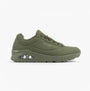 Skechers 52458/DKGR UNO - STAND ON AIR Mens Trainers Dark Green side view showing rubber sole and lace-up design.