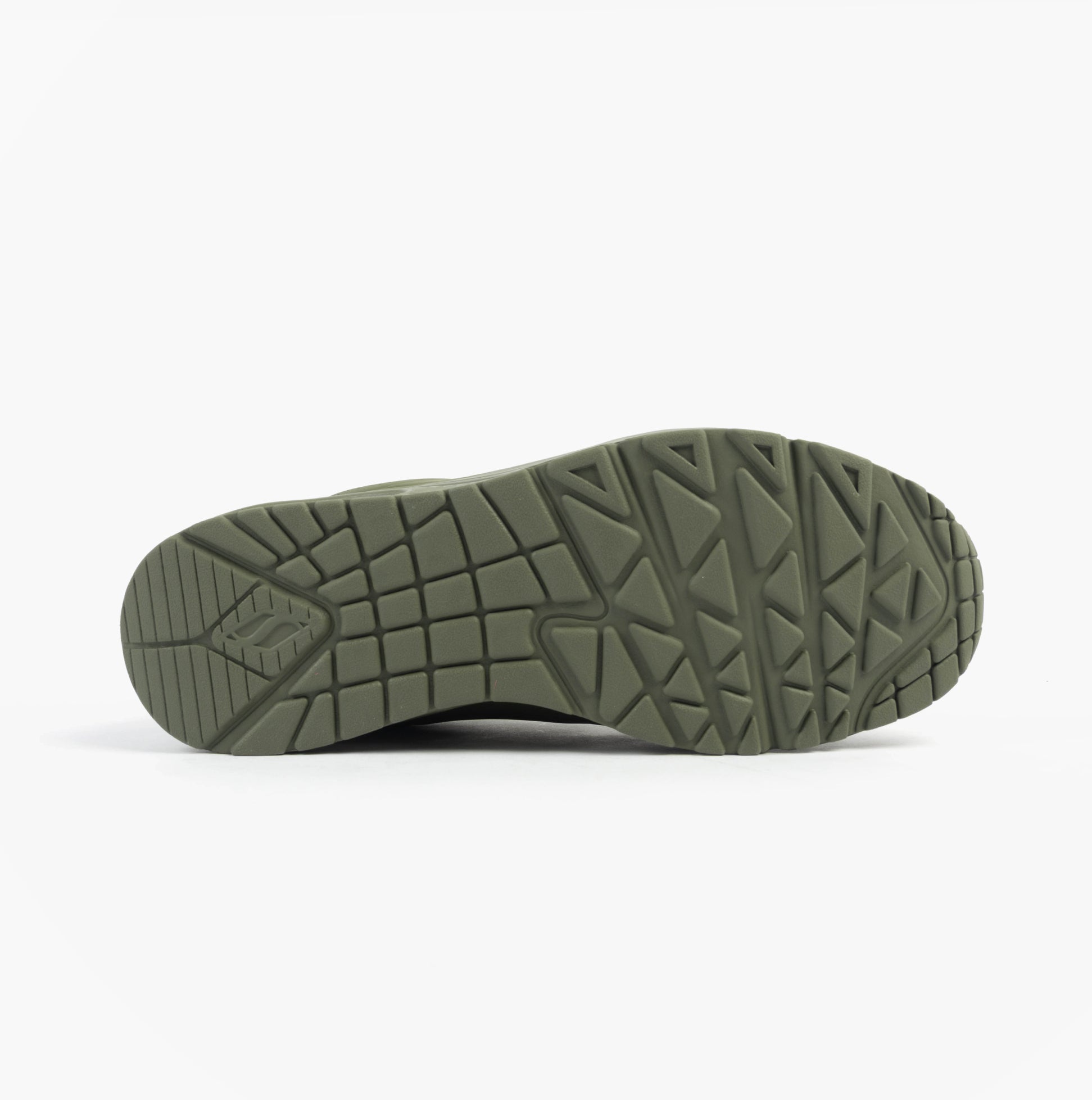Skechers 52458/DKGR UNO - STAND ON AIR Mens Trainers Dark Green bottom view with textured rubber sole.