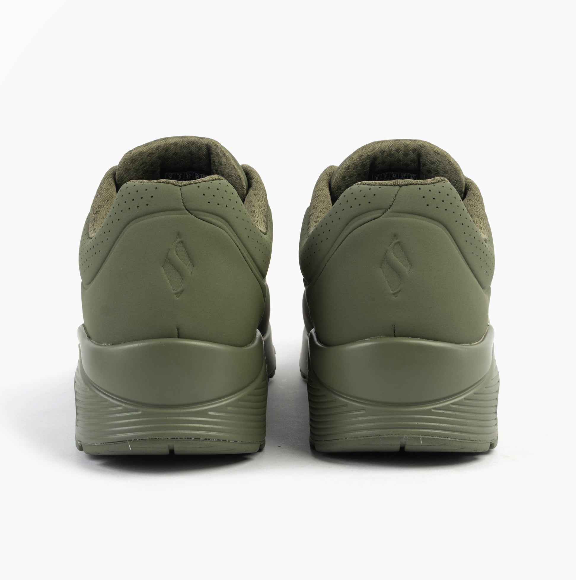 Skechers 52458/DKGR UNO - STAND ON AIR Mens Trainers Dark Green back view showing detailed design and material.