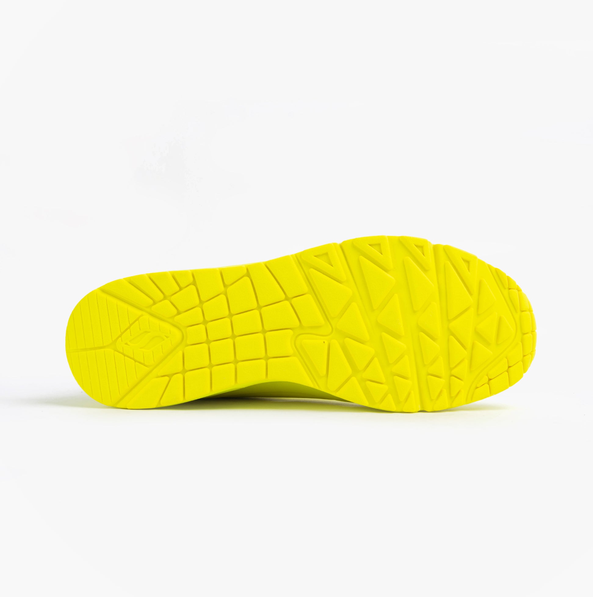 Skechers 52458/LIME UNO - STAND ON AIR Mens Trainers Lime bottom view showing textured rubber sole in bright lime color.