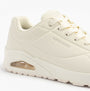 Skechers 52458/WWHT UNO - STAND ON AIR Mens Trainers White side view, featuring synthetic leather upper and air-cooled memory foam.