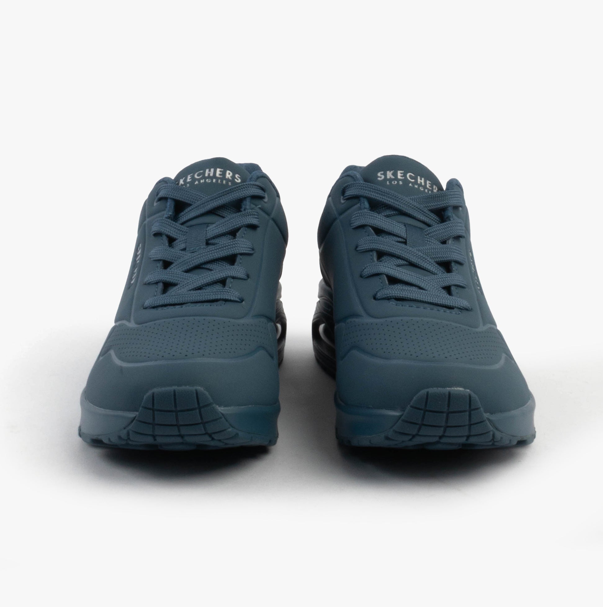 Skechers 73690/BLU UNO - STAND ON AIR Womens Trainers Blue front view featuring synthetic upper and lace-up closure.