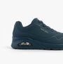 Skechers 73690/BLU UNO - STAND ON AIR Womens Trainers Blue side view with air-cushioned sole.