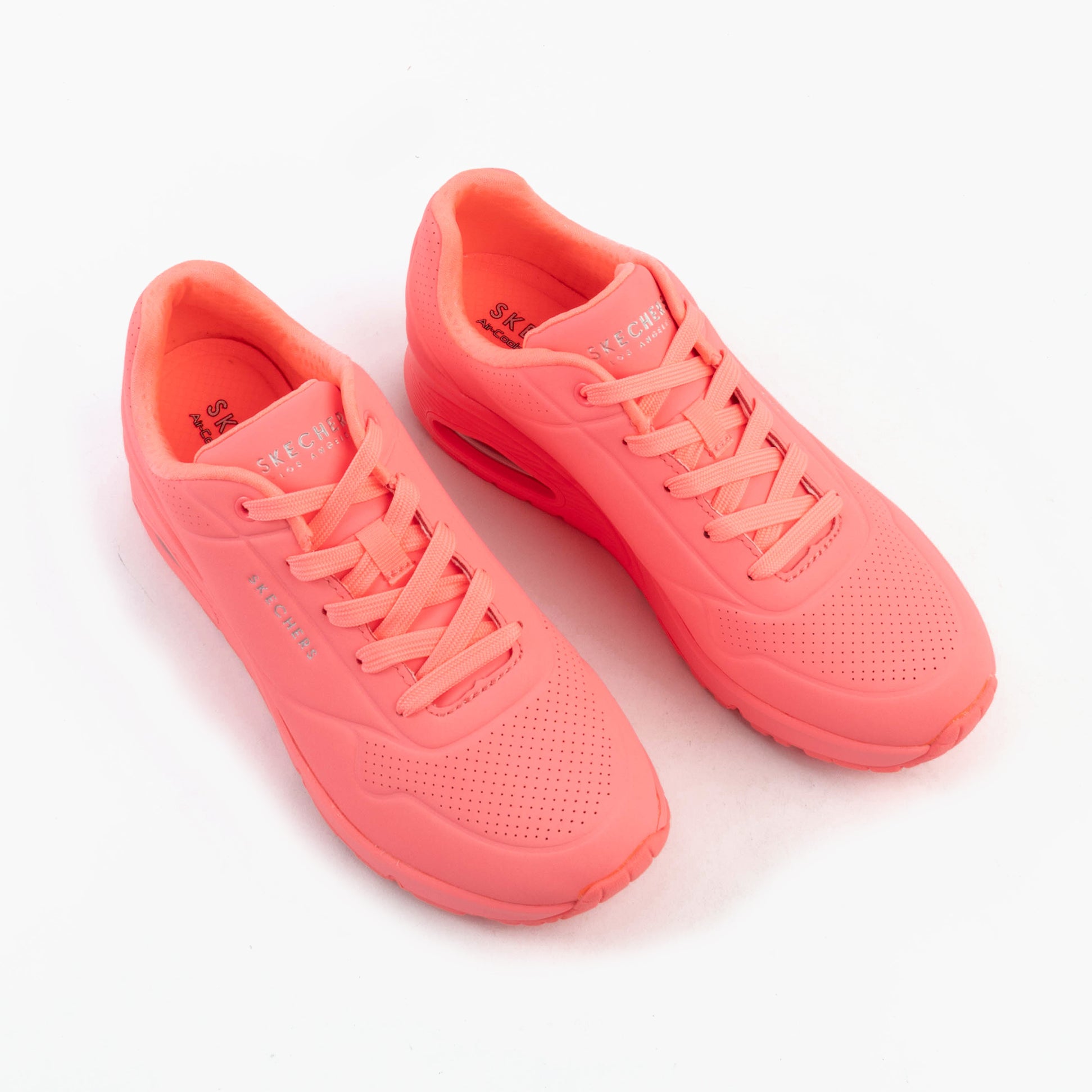 Skechers 73690/CRL UNO - STAND ON AIR Womens Trainers Coral top view showing lace-up closure and synthetic upper.