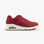 Skechers 73690/DKRD UNO - STAND ON AIR Womens Trainers Dark Red side view showing lace-up closure and wedge sole.