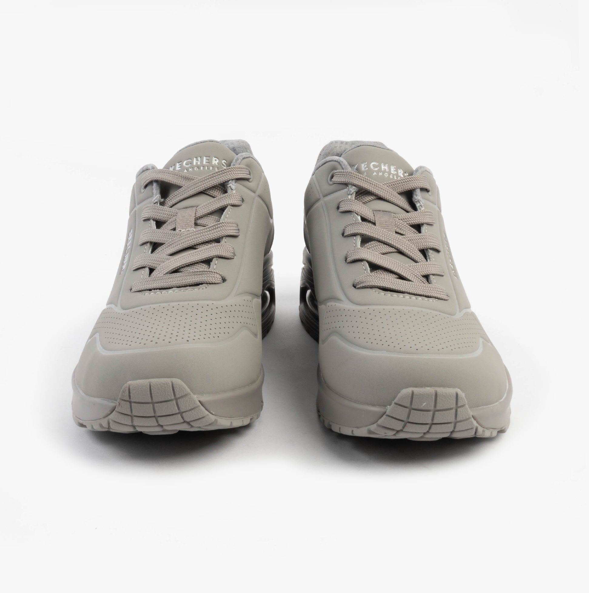 Skechers 73690/GRY UNO - STAND ON AIR Womens Trainers Grey/Light Blue front view showcasing lace-up design.