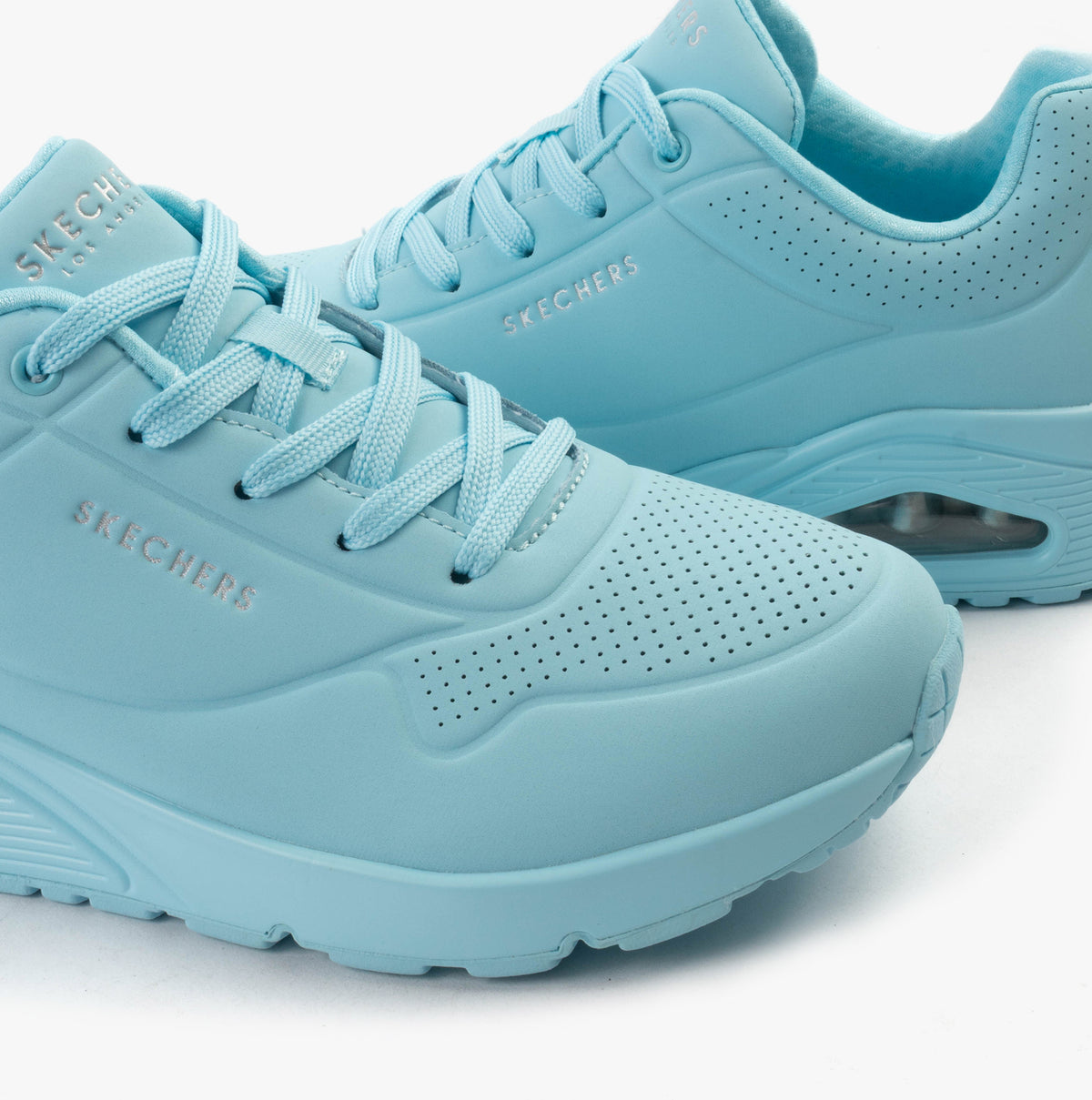 Skechers 73690/LTBL UNO - STAND ON AIR Womens Trainers Light Blue side view detailing laces and cushioned sole