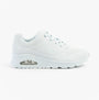 Skechers 73690/LTDN UNO - STAND ON AIR Womens Trainers Light Denim side view, featuring air-cooled memory foam and wedge heel.