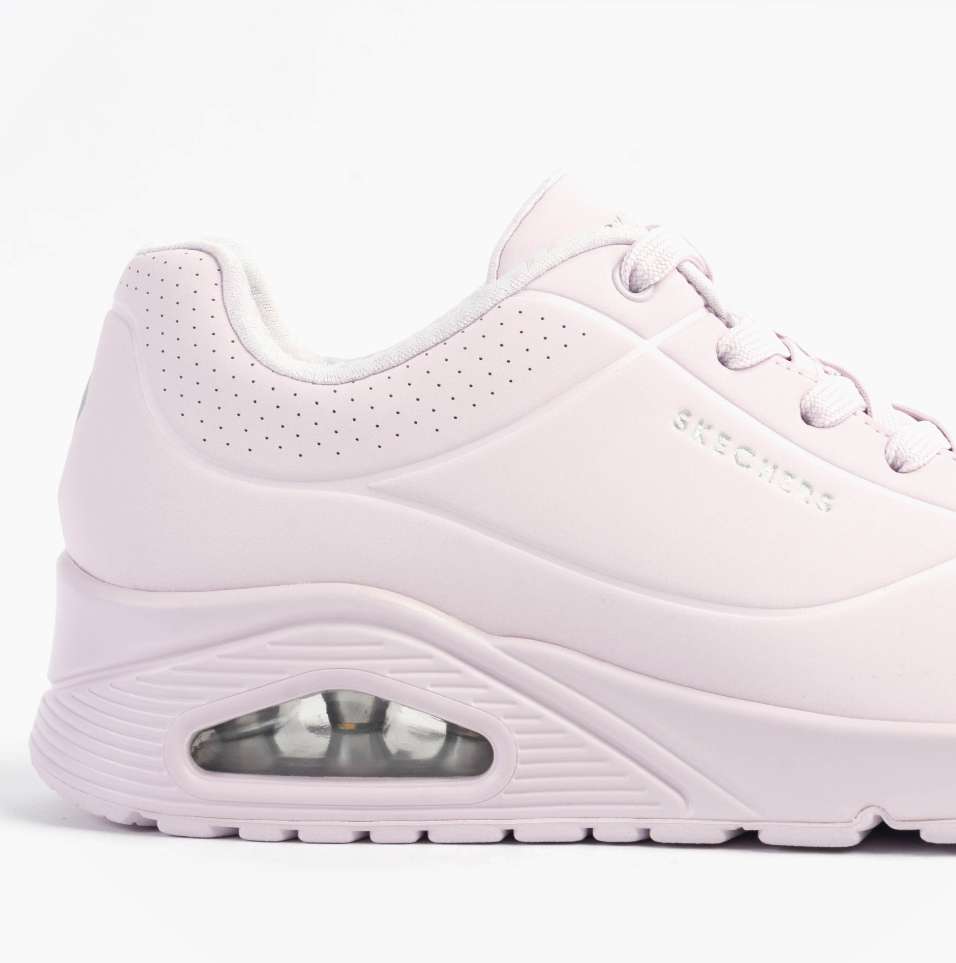 Skechers 73690/LVLP UNO - STAND ON AIR Womens Trainers Purple side view showing cushioning and design features.