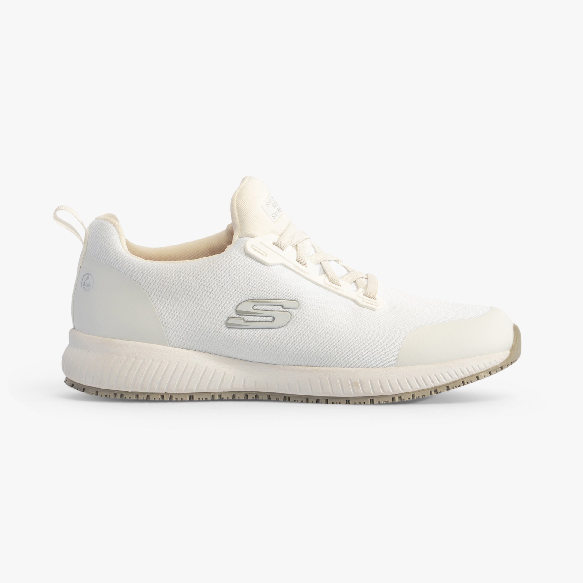 Skechers Work 200051EC SQUAD - MYTON SR Mens Occupational Trainers White side view, slip resistant safety trainer, lightweight mesh upper.