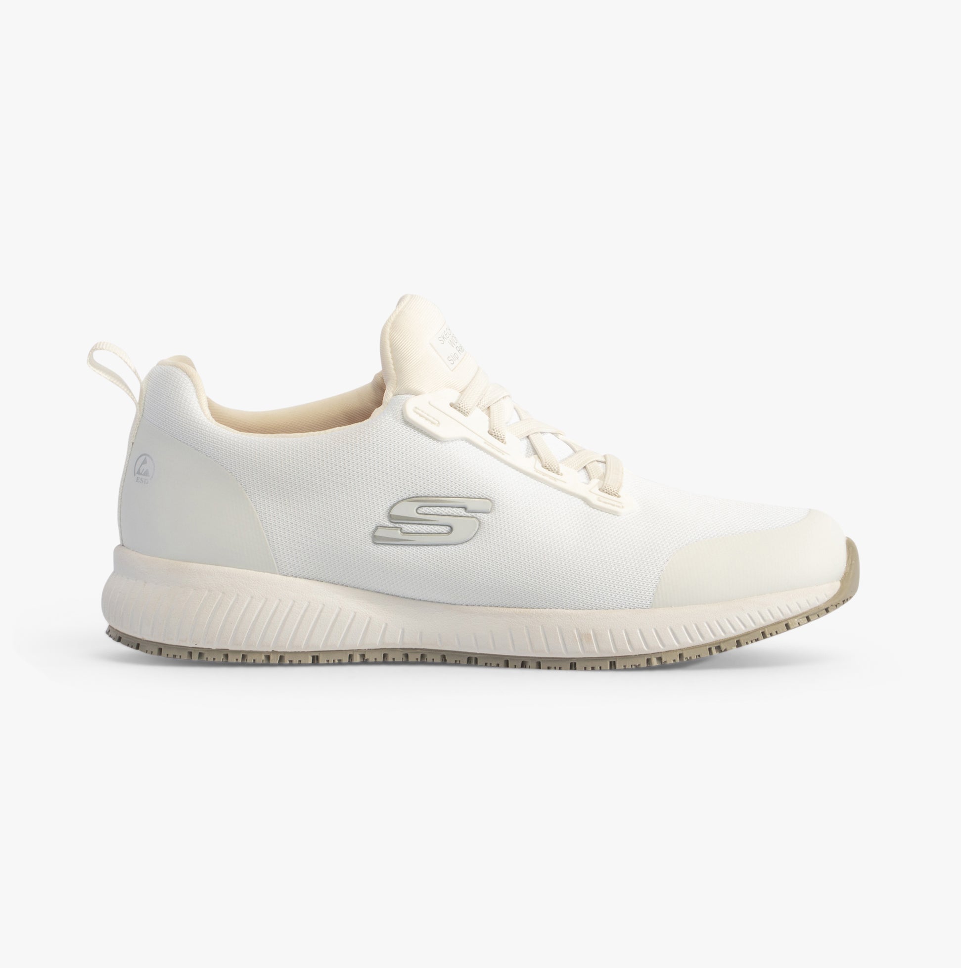 Skechers Work 200051EC SQUAD - MYTON SR Mens Occupational Trainers White side view, slip resistant safety trainer, lightweight mesh upper.