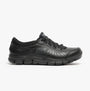 Side view of Skechers Work 76551EC ELDRED SR Womens Occupational Shoes Black, leather upper, rubber sole, slip resistant, memory foam.