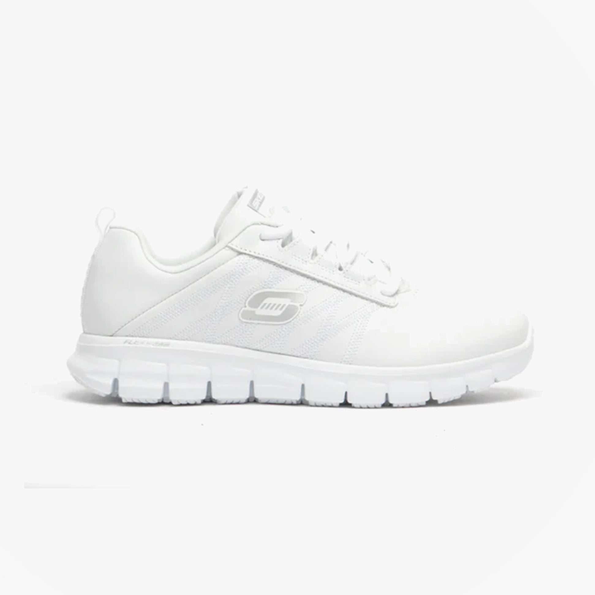 Skechers Work 76576EC SURE TRACK ERATH SR Womens Occupational Shoes White side view showing lace-up design and logo.