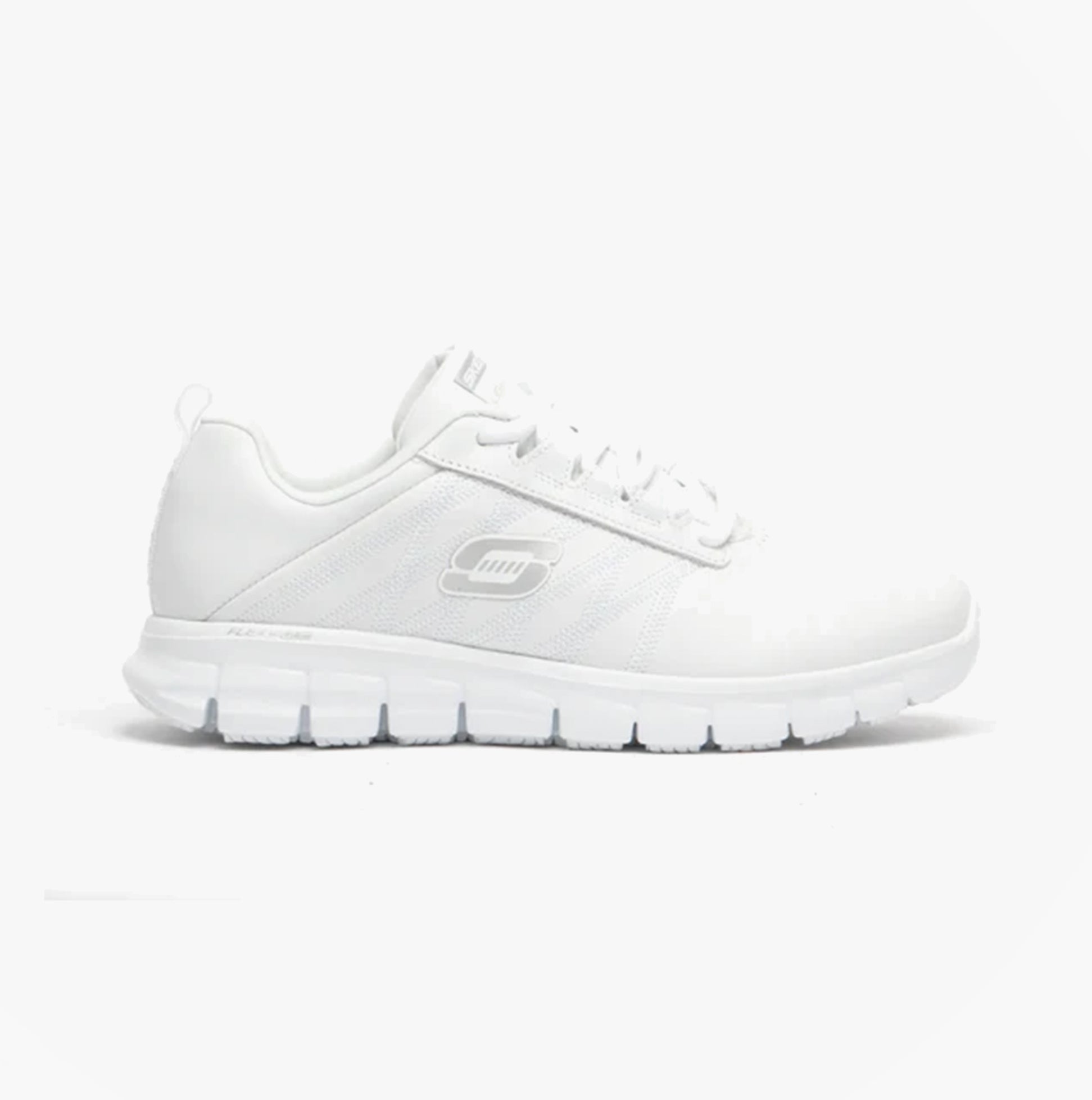 Skechers Work 76576EC SURE TRACK ERATH SR Womens Occupational Shoes White side view showing lace-up design and logo.