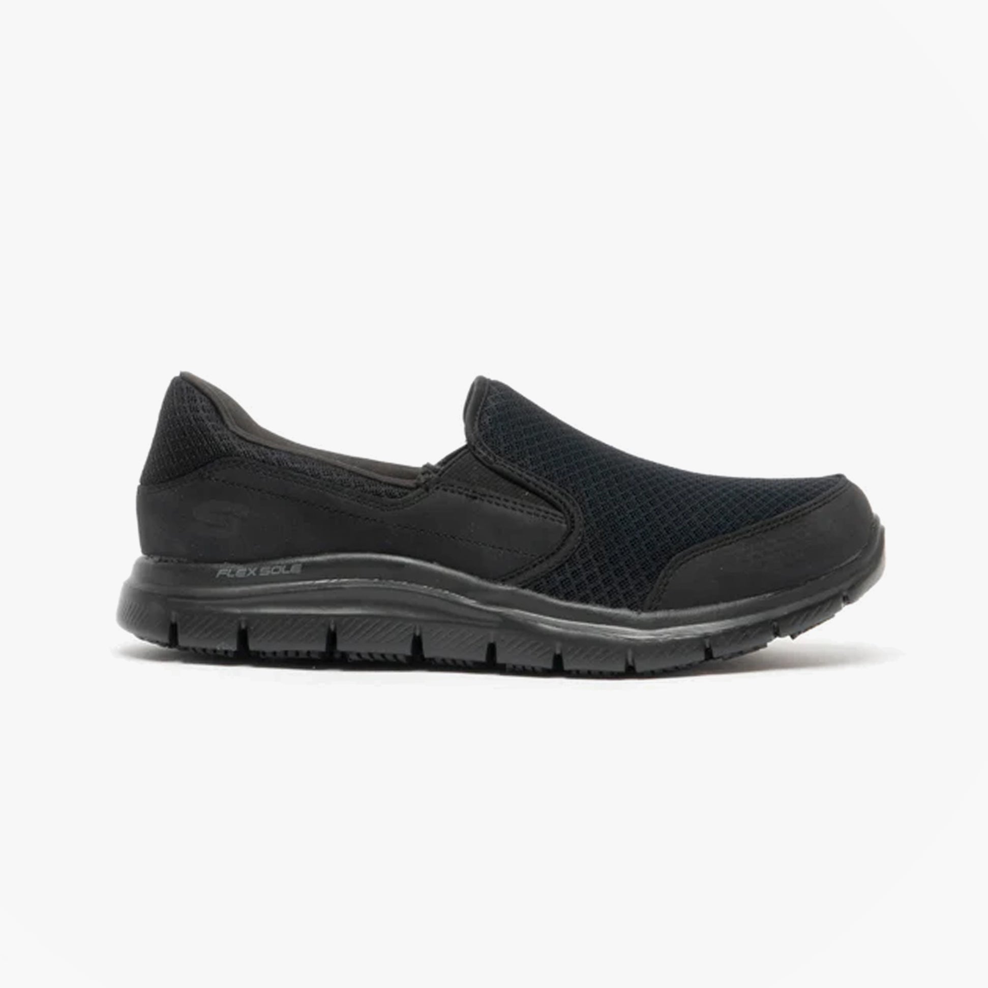 Skechers Work 76580EC COZARD SR Womens Occupational Trainers Black side view, slip-on, rubber sole, relaxed fit