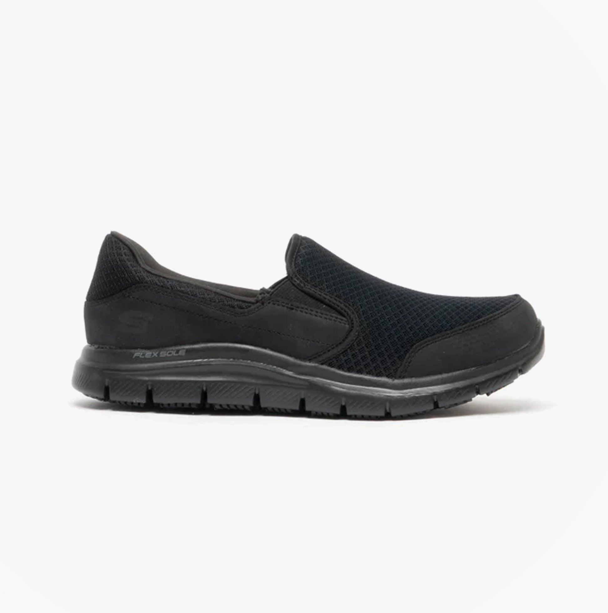Skechers Work 76580EC COZARD SR Womens Occupational Trainers Black side view, slip-on, rubber sole, relaxed fit