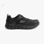 Skechers Work 77152EC TELFIN - SANPHET SR Mens Occupational Trainers Black, side view, lace-up leather-textile upper, rubber sole.