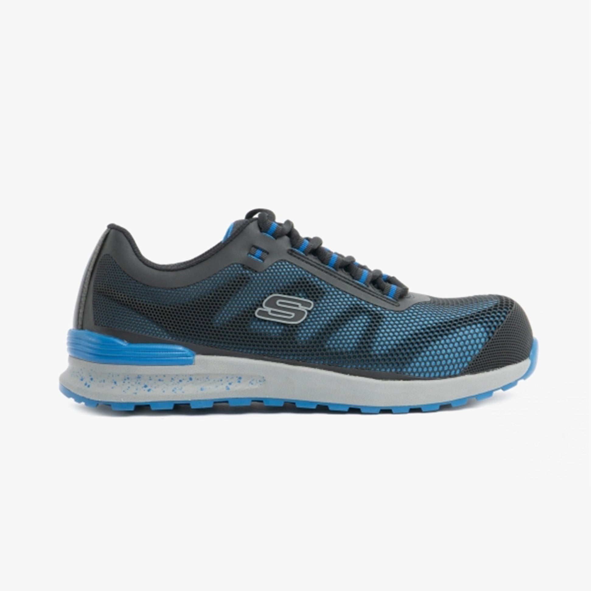 Skechers Work 77180EC BULKLIN - LYNDALE Mens Safety Trainers Blue side view showing composite toe cap and slip-resistant sole.