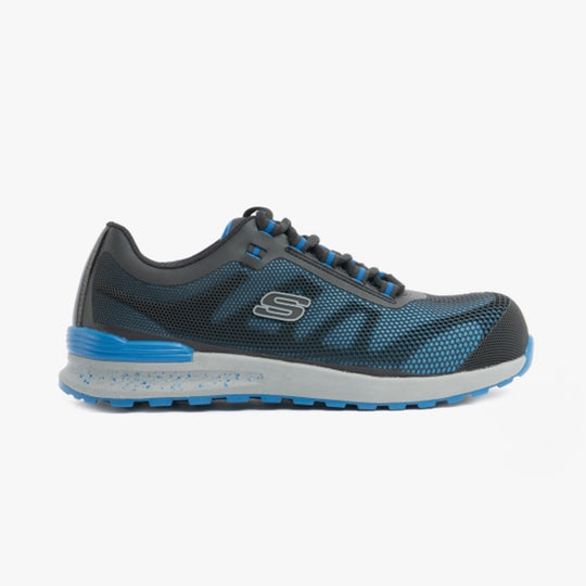 Skechers Work 77180EC BULKLIN - LYNDALE Mens Safety Trainers Blue side view showing composite toe cap and slip-resistant sole.