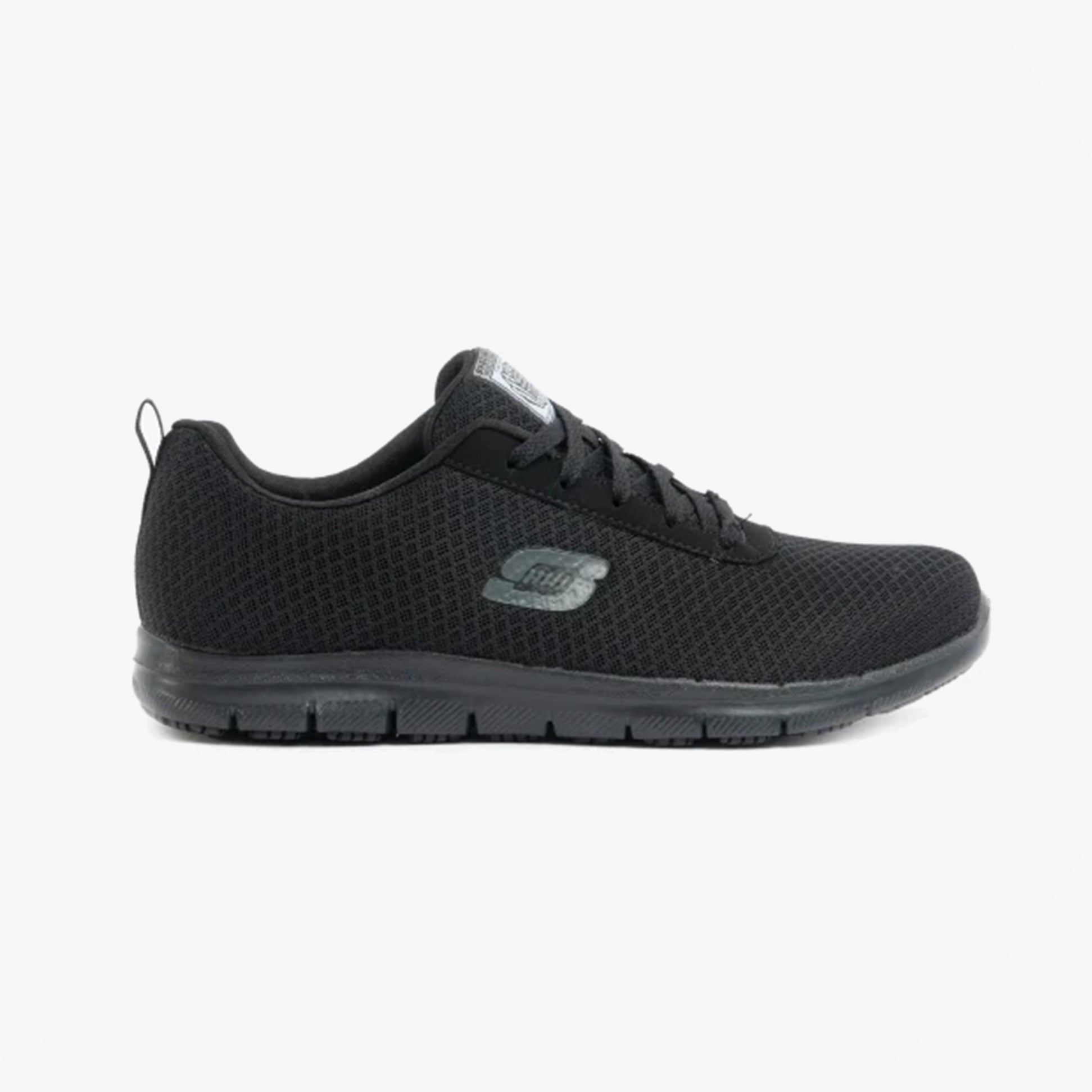 Side view of Skechers Work 77210EC GHENTER - BRONAUGH SR Womens Occupational Trainers Black with lace-up closure.