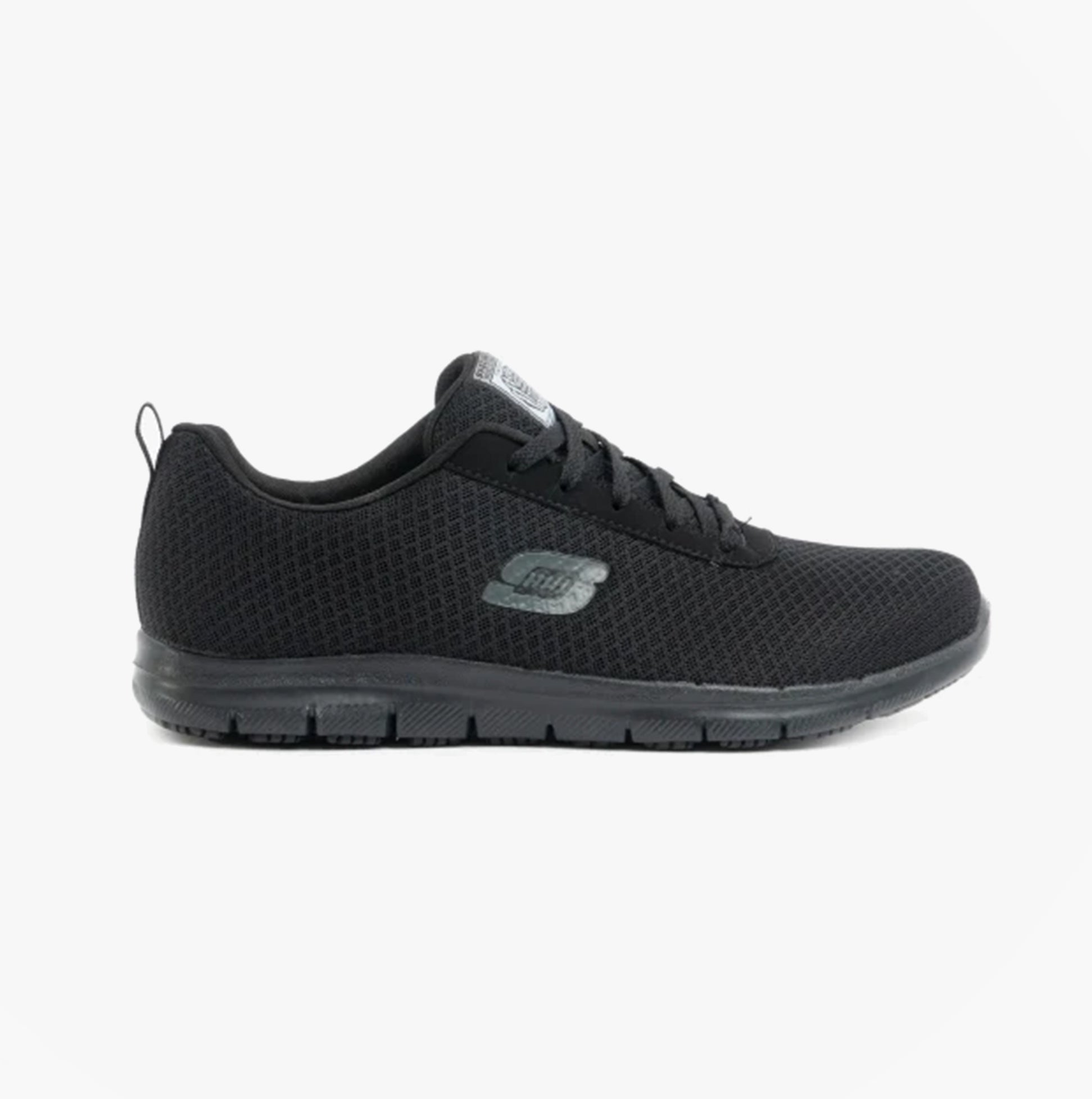 Side view of Skechers Work 77210EC GHENTER - BRONAUGH SR Womens Occupational Trainers Black with lace-up closure.