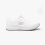 Side view of Skechers Work 77222EC SQUAD SR Womens Occupational Trainers White, slip-on with round toe and slip-resistant sole.