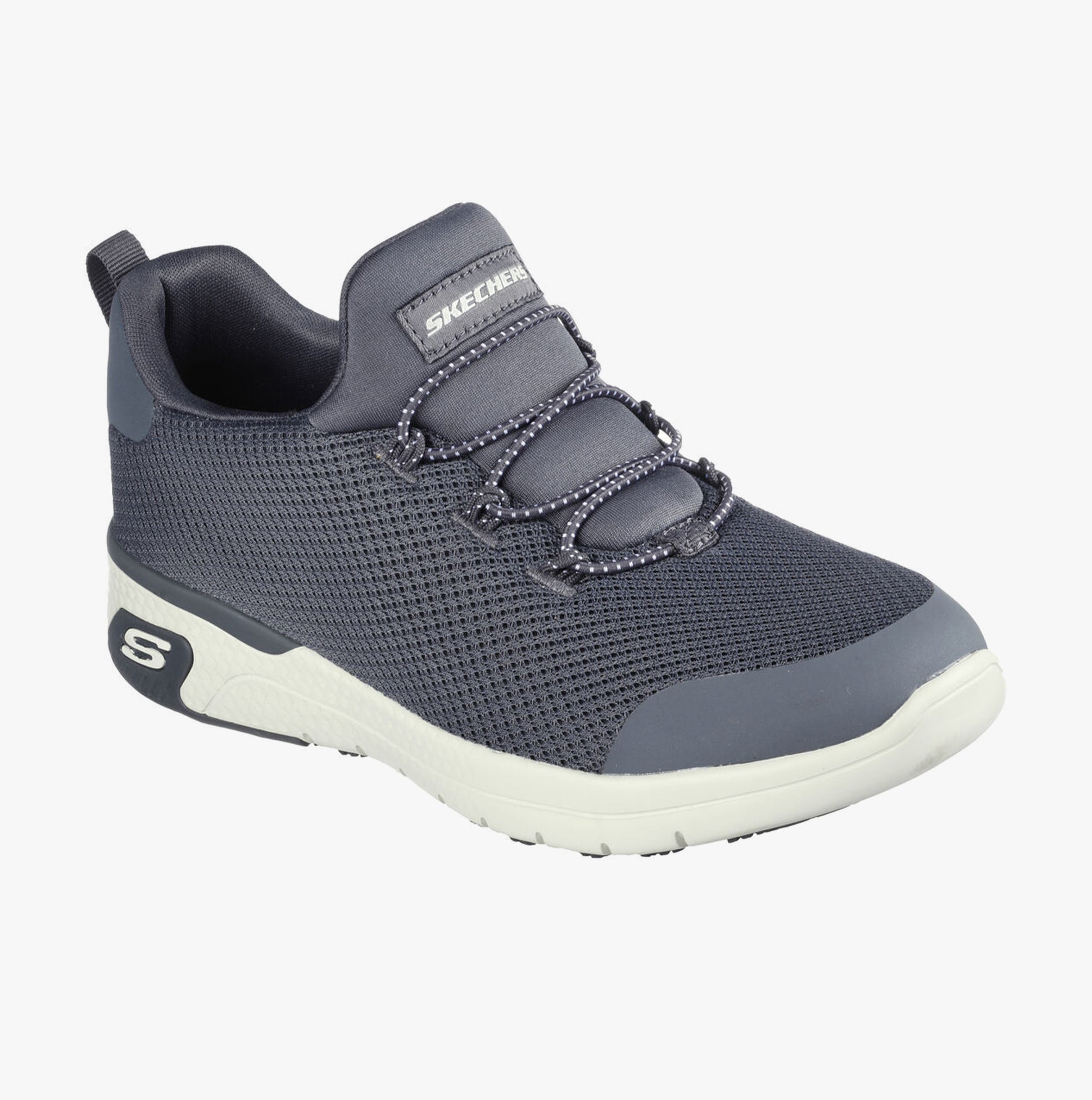 Side view of Skechers Work 77281EC MARSING - WAIOLA SR Womens Occupational Trainers Charcoal with lace-up design and slip-resistant sole.