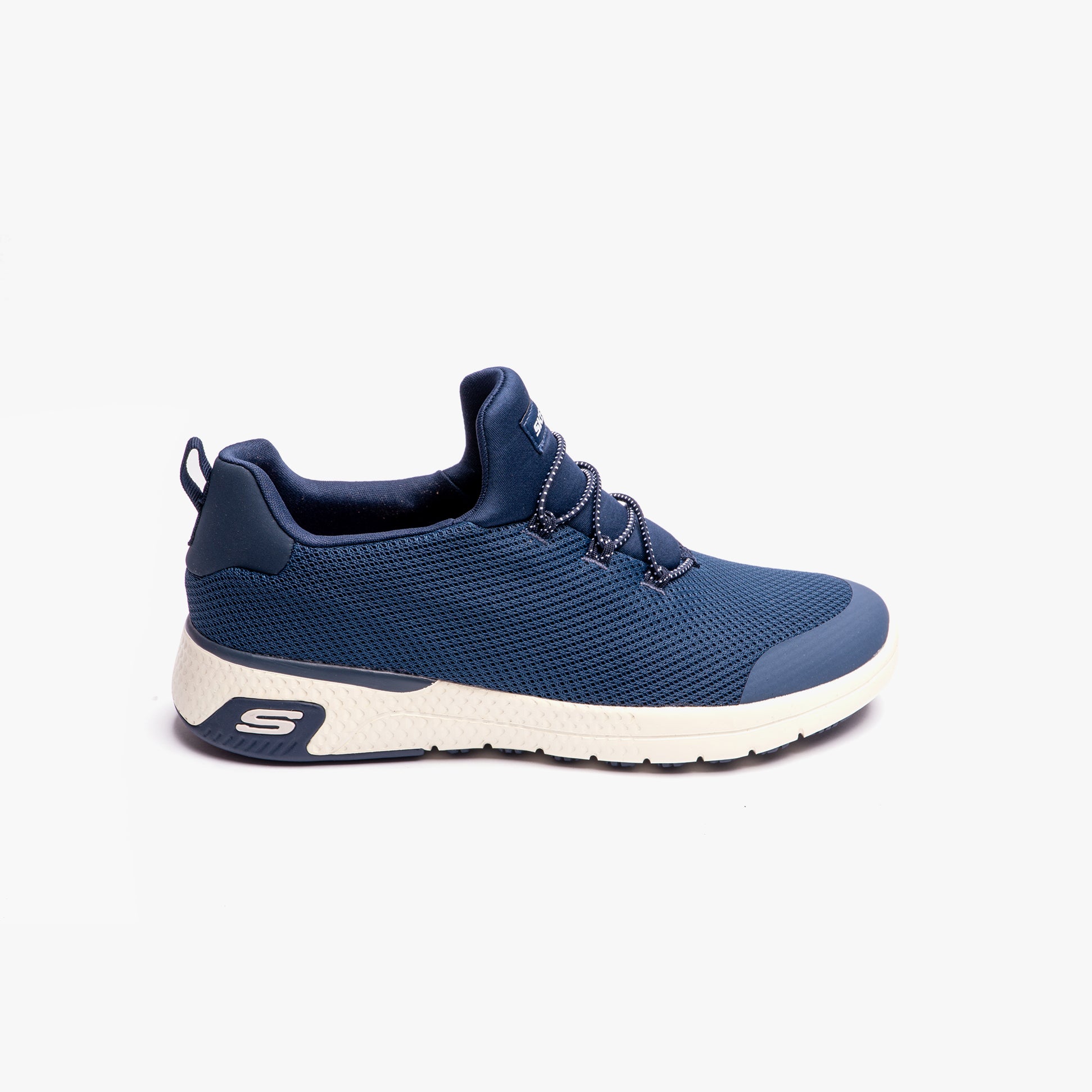 Skechers Work 77281EC MARSING - WAIOLA SR Womens Occupational Trainers Navy side view showing synthetic upper and slip resistant sole.