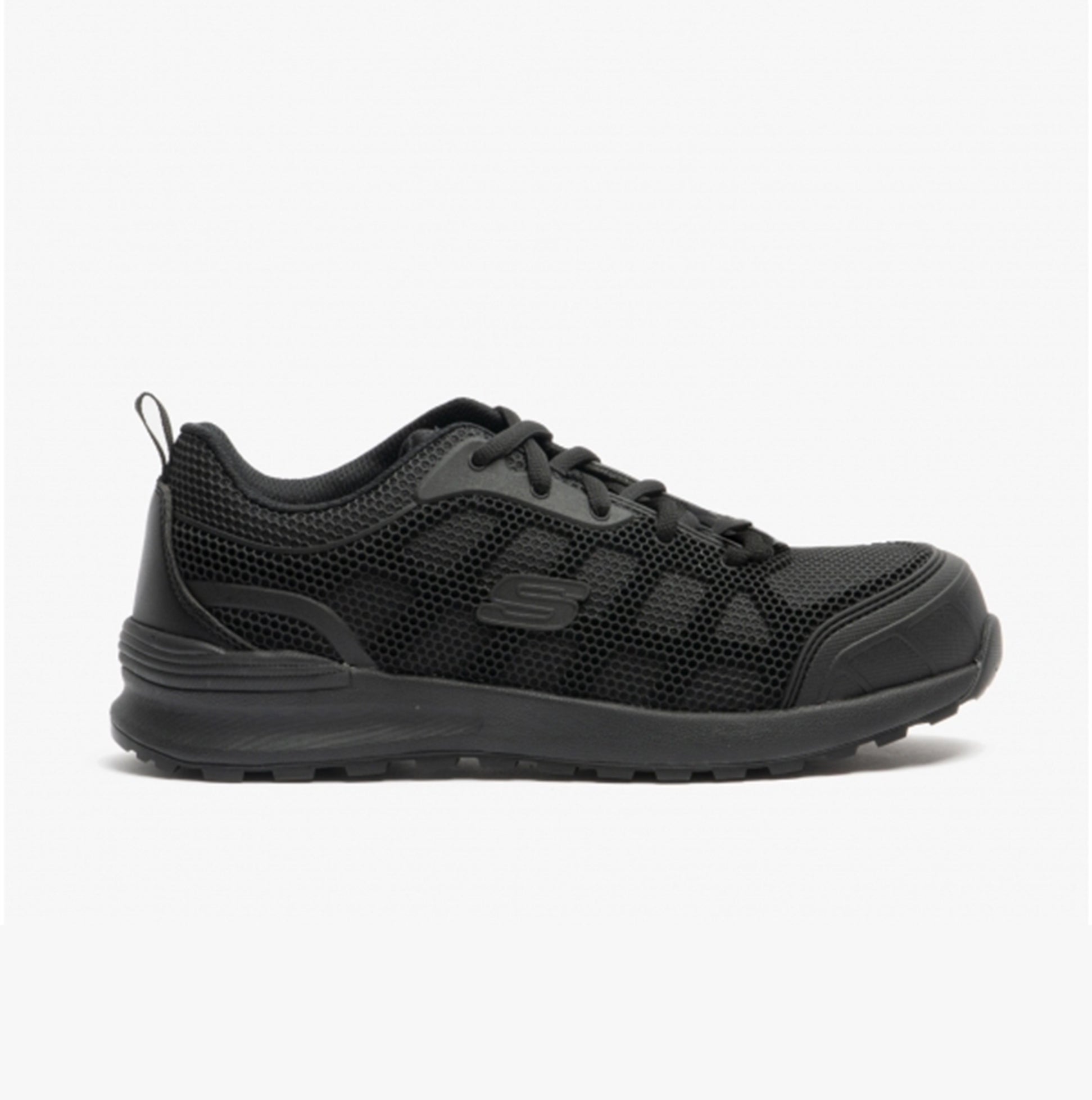 Skechers Work 77289EC BULKLIN - AYAK Womens Safety Trainers Black side view showing lace-up design and scuff-resistant toe.