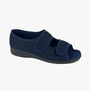 Sleepers BETTY Womens Touch Fasten/Velcro Slippers Navy Blue side view showing adjustable straps and mesh design.