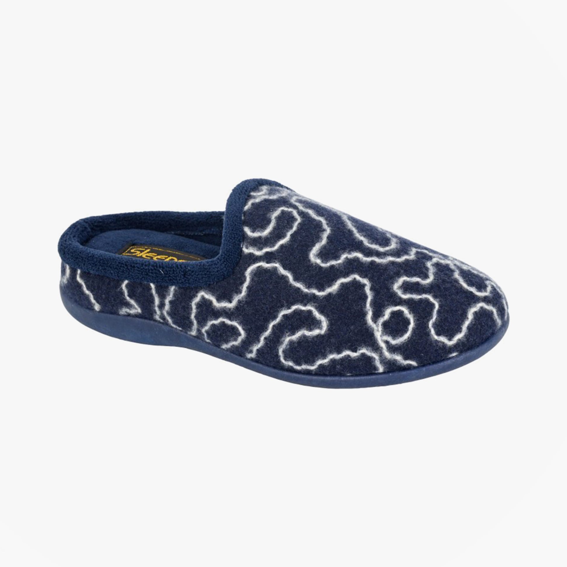 Sleepers TAMMY Womens Mules Slippers Navy side view featuring soft textile upper and comfortable slip-on design.