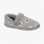 Sleepers TRINA Womens Full Slippers Slippers Grey side view showing floral design and faux fur lining.
