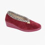 Sleepers DAWN Womens Full Slippers Slippers Burgundy/Ocelot side view showing textile upper and comfortable low heel