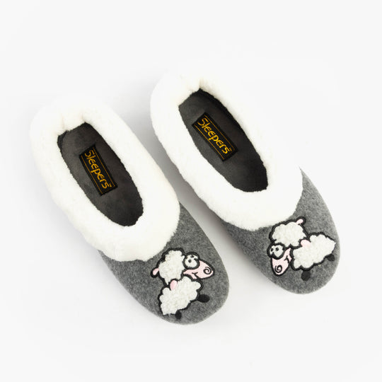 Sleepers NIKKI Womens Felt Sheep Full Slippers Grey