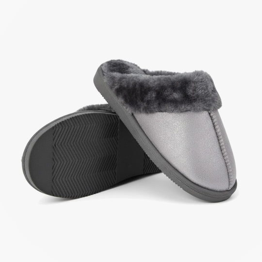 Sleepers JULIET Womens Fur Cuff Sparkle Mules Silver