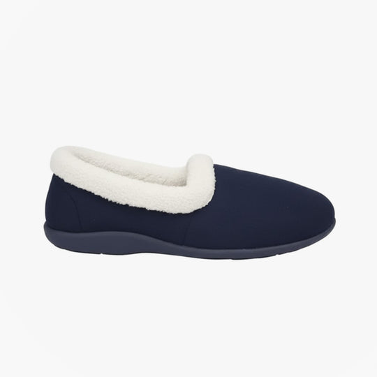 Sleepers SANDIE II Womens Textile Collared Full Slippers Navy