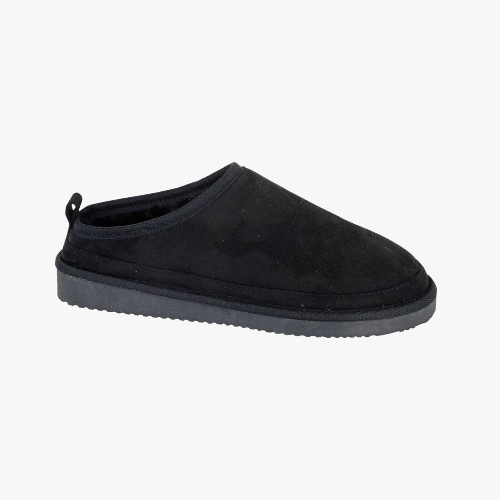 Sleepers DAVID Mens Mules Slippers Black side view showing suede upper and slip-on design.