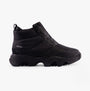 Sorel KINETIC IMPACT PUFFY ZIP Womens Winter Boots Black side view showing waterproof textile upper and rubber sole.