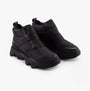 Sorel KINETIC IMPACT PUFFY ZIP Womens Winter Boots Black side view showcasing ankle height and zip closure.