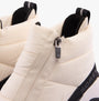 Sorel KINETIC IMPACT PUFFY ZIP Womens Winter Boots White detail view of zip closure and upper material.