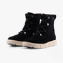 Sorel EXPLORER III JOAN Womens Winter Boots Black side view showcasing suede upper and rubber sole.