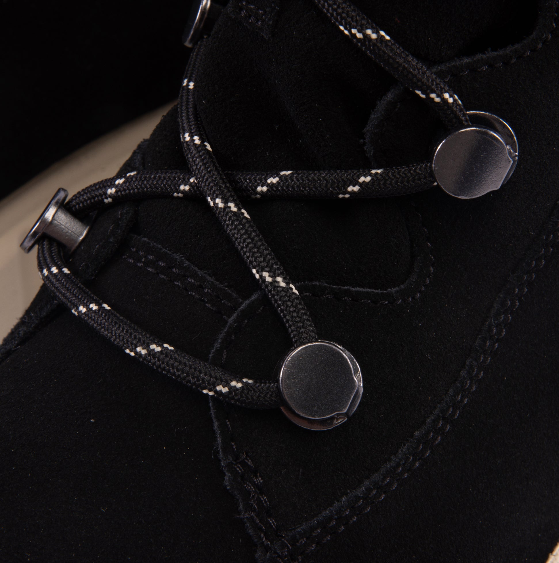Sorel EXPLORER III JOAN Womens Winter Boots Black detail view of lace-up fastening and upper material