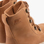 Sorel EXPLORER III JOAN Womens Winter Boots Brown detail view showing lace-up design and suede upper.