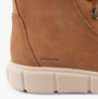 Sorel EXPLORER III JOAN Womens Winter Boots Brown detail view showing waterproof material and rubber sole.