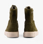 Sorel EXPLORER III JOAN Womens Winter Boots Green rear view showing suede material and rubber sole.