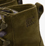 Sorel EXPLORER III JOAN Womens Winter Boots Green detail view showing suede upper and lace-up design.