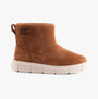 Sorel EXPLORER III SLIP-ON Womens Winter Boots Brown side view showing suede upper and rubber sole.