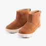 Sorel EXPLORER III SLIP-ON Womens Winter Boots Brown side view showcasing brown suede ankle boots with pull-on design.