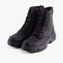 Sorel EXPLORER STRT LACE Womens Boots Black side view showcasing lace-up design and rubber sole.